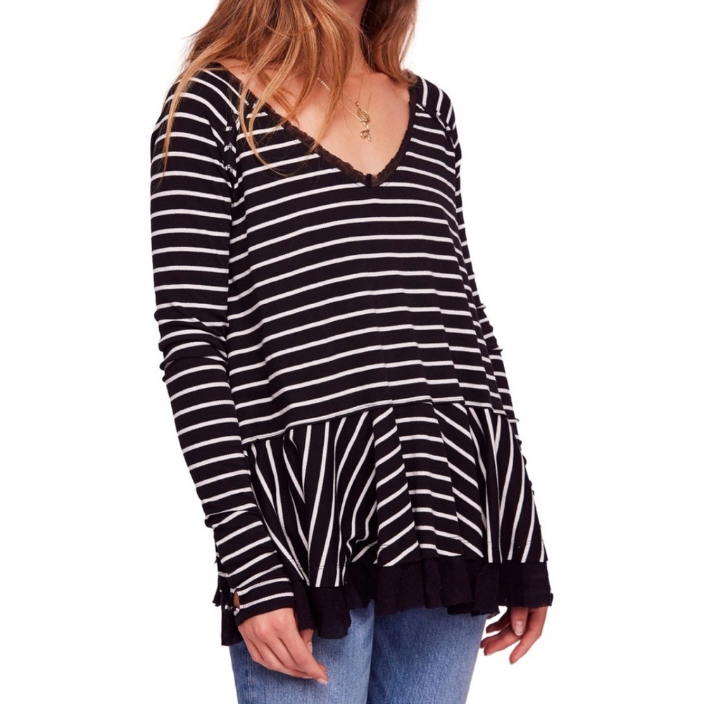We The Free Tangerine Tee - black & white stripes